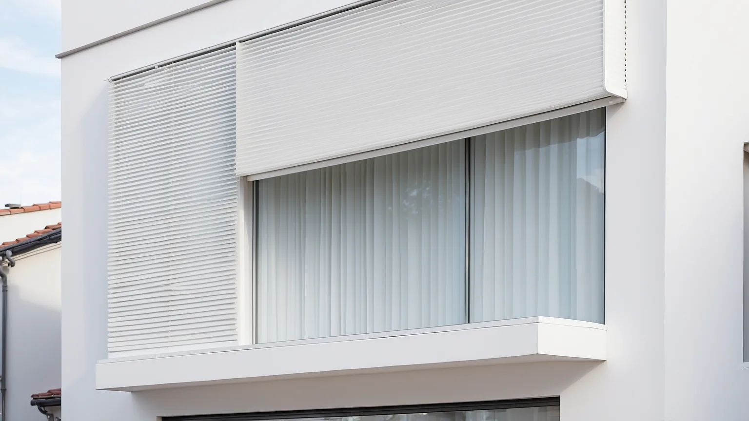 Fassade mit Raffstore und Rollladen im Vergleich